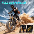 Full Suspension Fat Tire Electric Bike for Adults 1500W Peak Motor 60 Miles Range 48V 15Ah Removable Battery 7-Speed