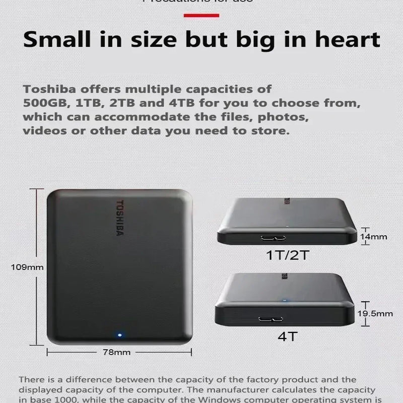 For Toshiba A5 2.5 Inch External Portable Hard Disk USB 3.2 Ultra High Speed High Capacity for Laptop PC Mac Desktop Storage HDD