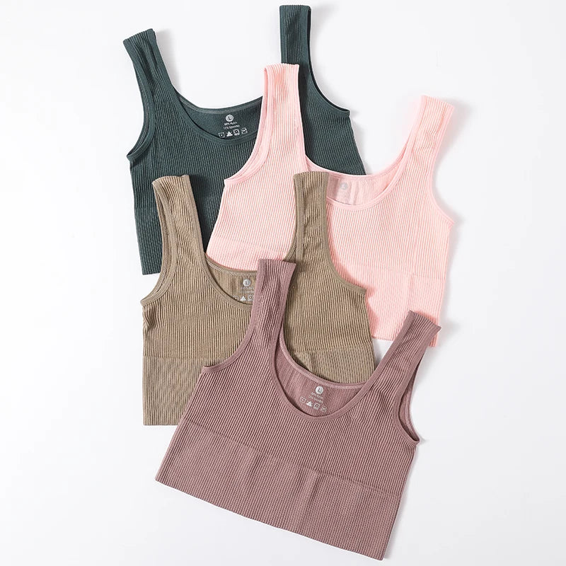 Women's Ribbed Bra Seamless Tank Top Comfort Sports Bralette Wireless Activewear Underwear Stretchy Vest Lingerie Intimates M-XL