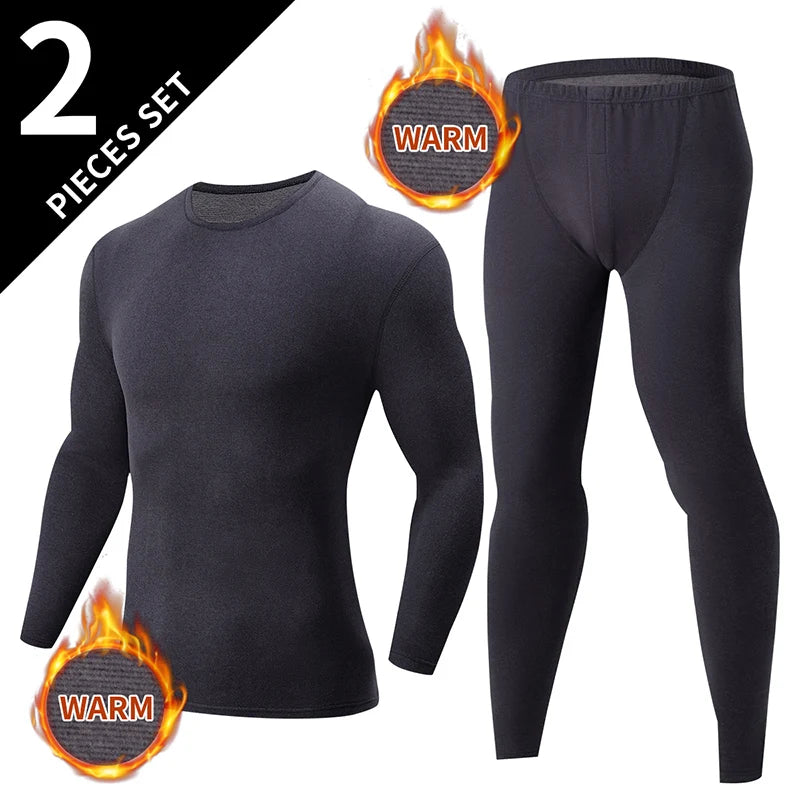 2-pcs Autumn And Winter Men's Thick Semi High Neck Thermal Underwear Set Solid Color Fashionable High Neck Top Warm Casual Pants