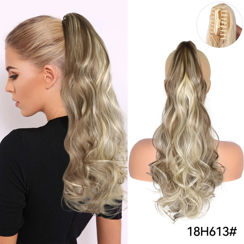 Synthetic Claw Clip On Ponytail Extension 22Inch Long Straight Wavy Ponytail Hair Ponytail With Claw Clip On Ponytail For Women