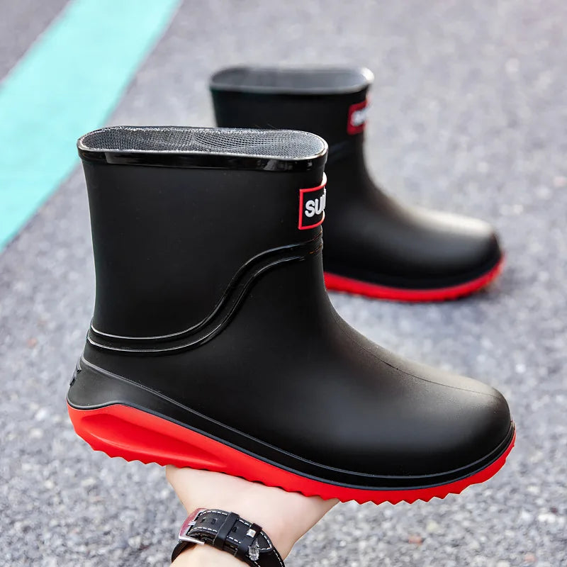 Short Tube Rain Shoes Men's Rubber Boots Waterproof Platform Booties Outdoor Non-slip Rain Boots Men Kitchen Working Rain Boots