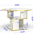 3-Tier Round Coffee Table with Storage, Modern Coffee Table for Living Room, Wooden Tabletop-Marble White with Gold Frame