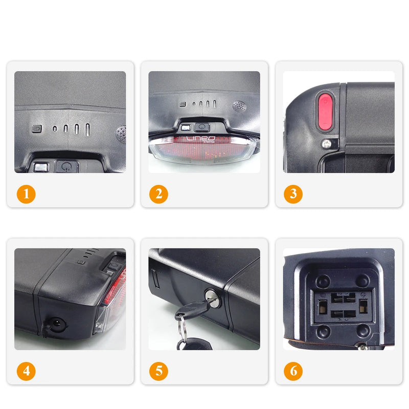 EVRYjourney  FATTIRE 500W RearRack Ebike Battery 48V 10.4Ah 12Ah 14Ah with Taillight Charger & Safety Lock for Electric Bike
