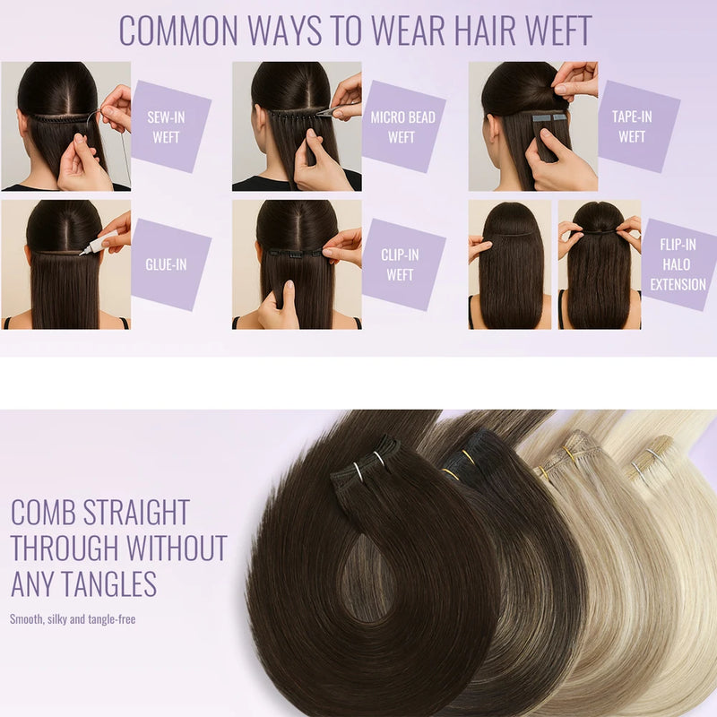 MRS Hair Bundles Human Hair Sew-in Double Weft Natural Straight Hair Bundles 50g/pack MachineRemy Natural Straight Bundle Deals