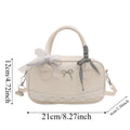 Zipper PU Leather Boston Handbag Lace Ribbon Bow Crossbody Bowling Bag Korean Style Waterproof Small Square Bag Travel