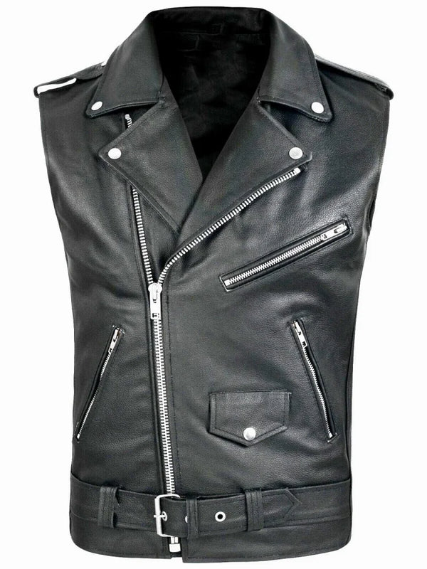 Purchase high-quality men's PU leather vest, popular motorcycle zipper leather jacket, punk rock outdoor multi pocket vest