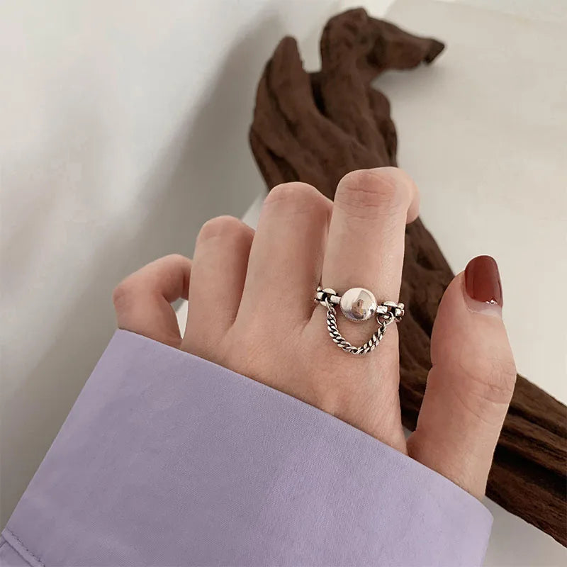 VENTFILLE 925 Sterling Silver Ring for Women Girl Gift Retro Open Trend Unique Design Geometric Asymmetric Jewelry Dropship