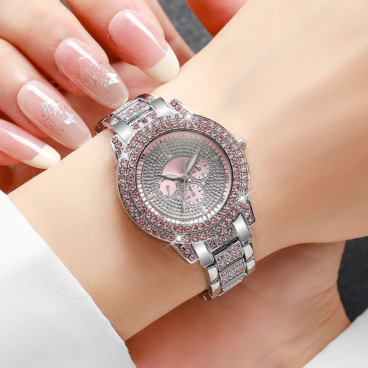 1/3PCS Luxury Rhinestone Women Watch Diamond Jewelry Set Elegant Steel Ladies Quartz Wristwatch Reloj Mujer（Without Box）
