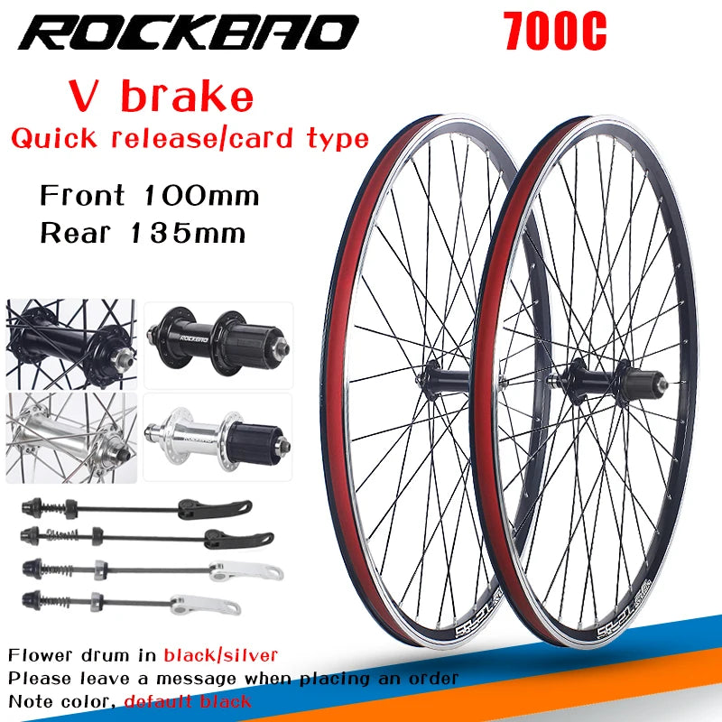 700C Road Bike Wheelset Parts V Brake 32H  100X135mm Double Layer Aluminum Alloy 2Bearing Hub Bicycle Wheel ROCKBAO