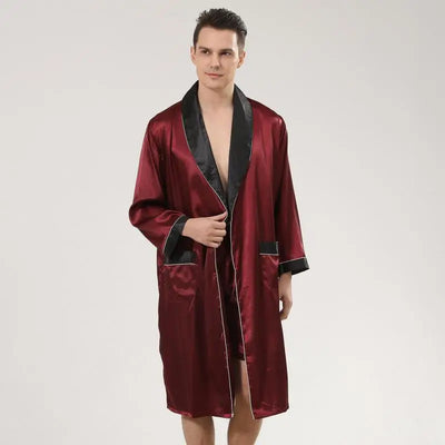 Men Satin Robe Set Loose Bathrobe Gown Long Sleeve | SAMAG