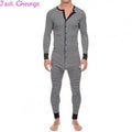 Men Skinny Striped Jumpsuit 2021 Long Sleeve O Neck Buttons Romper Sleepwear Overall Homewear Pajamas Sets Underwear