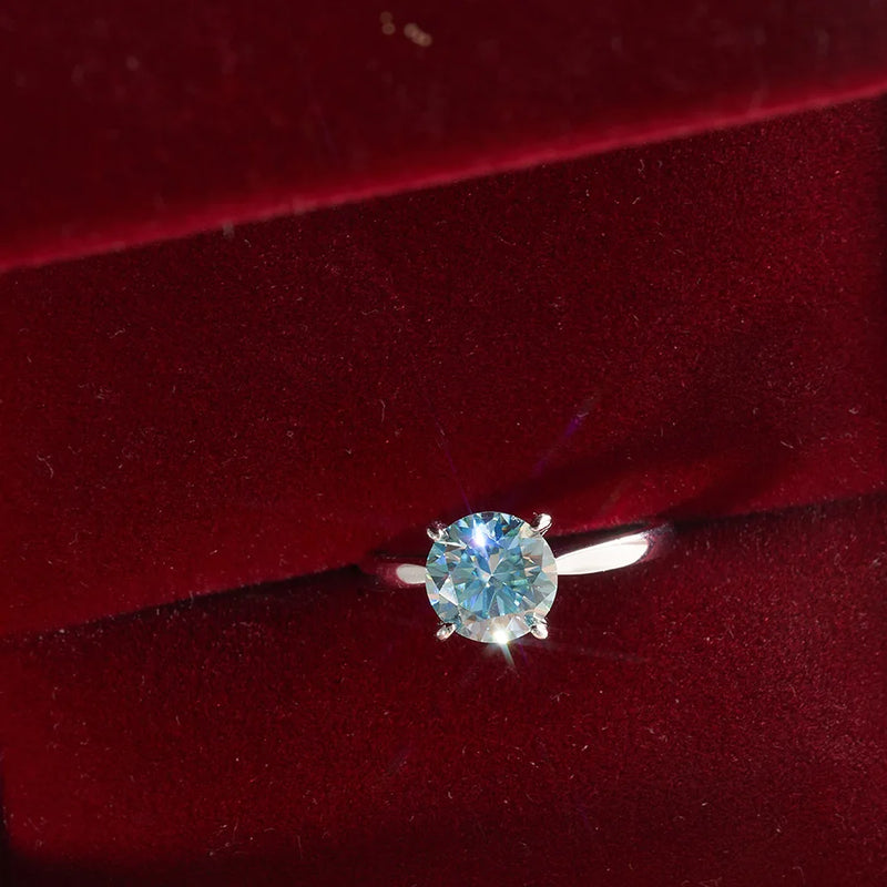 2CT Blue D VVS1 Moissanite Ring in S925 Sterling Silver High Quality Ring Ideal Gift for Women on Christmas/Birthday/Anniversary