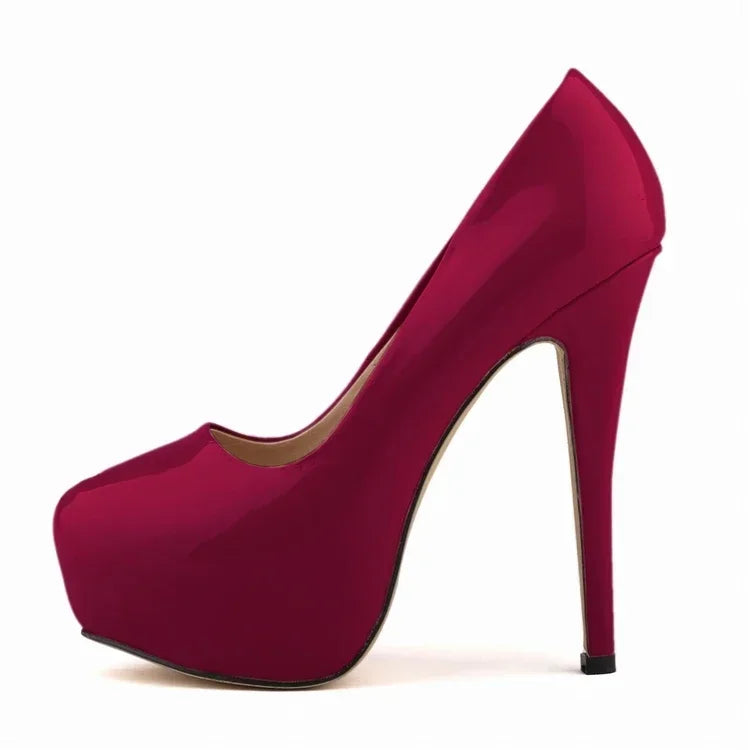 Women Sexy Pumps Stilettos 14cm Super High Heels Round Toes Platform Thin Heel NightClub Party Dress Red Wedding Shoes Big Size