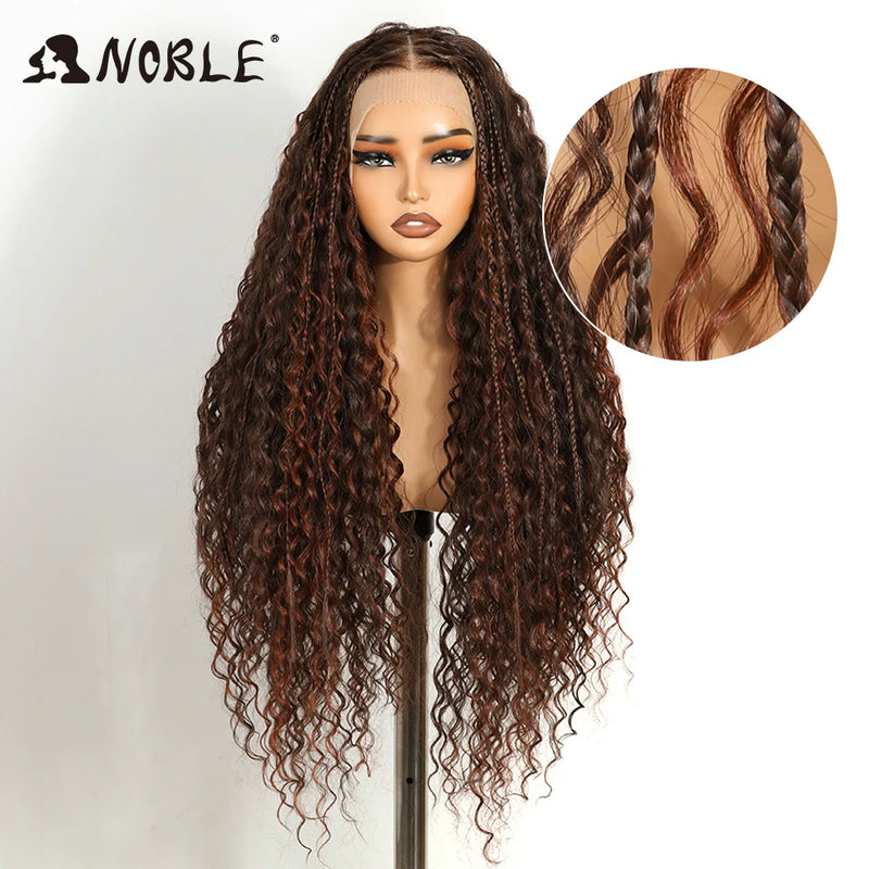 Noble Twist Braided Wigs 13X4 Box Braided Lace Wig For Black Women Synthetic Lace Frontal Wig Faux Locs Wig Goddess Braids Wigs