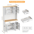 67" Food Pantry Storage Cabinet for Kitchen, White Freestanding Pantry with Charging Station, Door And Adjustable Shelves, Buffet Cabinet for Kitchen, Living Room, And Dining Room, Freestanding Tall Pantry with Microwave Shel