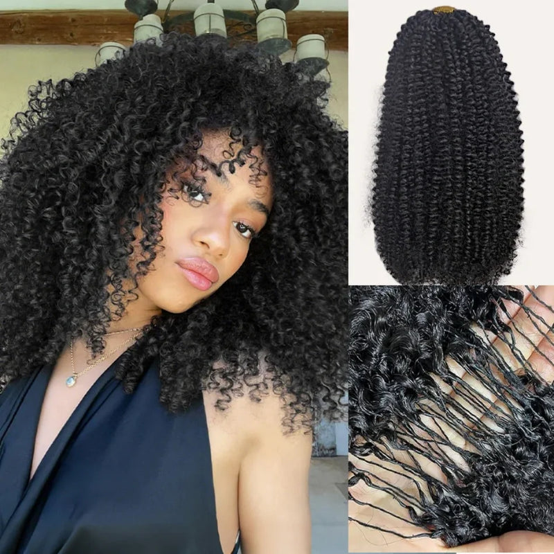 Kinky Curly Knotless Crochet Human Hair for Miracle Knots Boho Braid Ready Time-Saving Pre Separated Strands Natural Black Feather Extension 10-30 Inch 65g/Pack