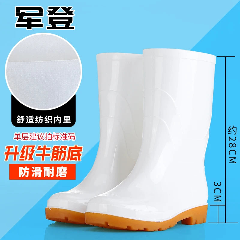 Waterproof Anti-slip Yellow Work Boots Men's Women's Mid-calf Rubber Shoes Gel Sole Booties Unisex Rain Boots Military Standard