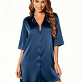 Elegant Satin Nightshirt Solid Lapel Button-Up Shirt | SAMAG