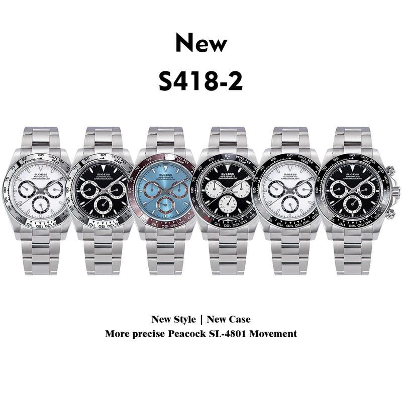 Sugess Panda Diver Chronograph Mens Watch Automatic Peacock SL-4801 Movement Luxury Waterproof Mechanical Wristwatches 2024 New