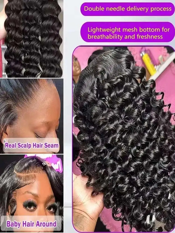 13x4 HD Lace Loose Deep Wave Frontal Wigs 250% Transparent 30 40 Inch 13x4 Deep Water Wave Curly Lace Front Human Hair Wigs