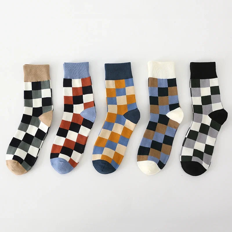 5Pair Pack New Men's Socks Colorful Grid Casual Business | SAMAG