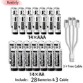 New 1.5V AAA 3600mAh+AA 5800mAh Lithium Ion Rechargeable Battery Fast Charging USB-C Li-ion Batteries 2000 Cycle with Free Cable