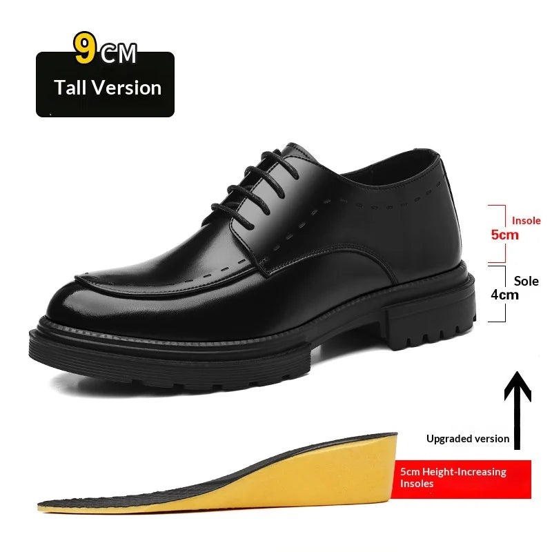 7-9cm Height Increasing Shoes for Men Summer Autumn Inside High Shoes Men's Hollow Business Dress Men's Elevator Leather Shoes