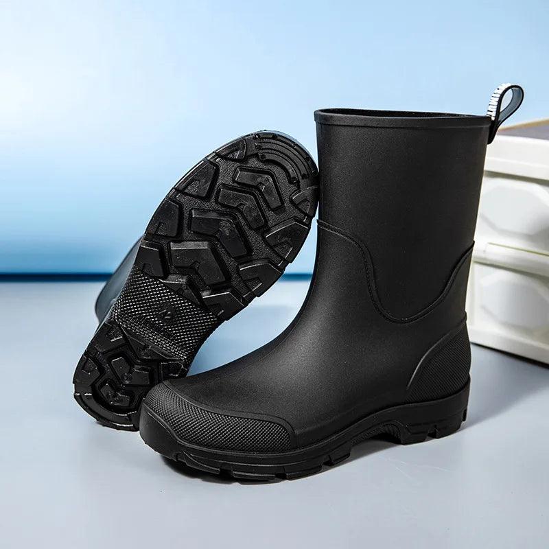 Thick-soled wear-resistant rubber shoes for men and women, mid-calf waterproof anti-slip fishing construction site rain boots