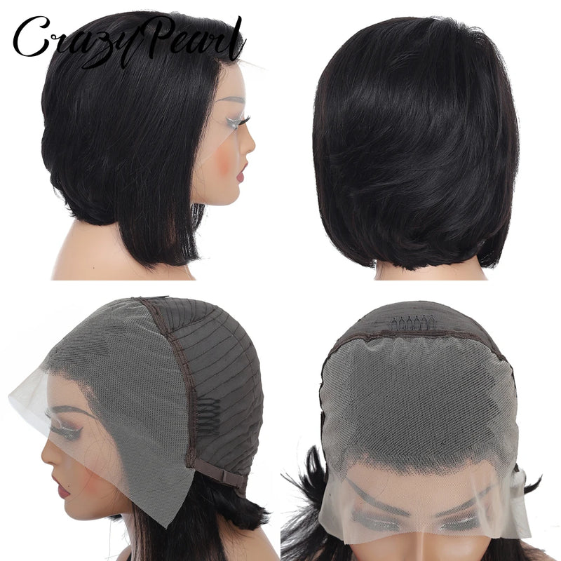 CrazyPearl Natural Color Short Lace Front Pixie Cut Wig Human Hair 13X4 Lace Frontal Wigs Short Wig Human Haair Pixie Cut Wig
