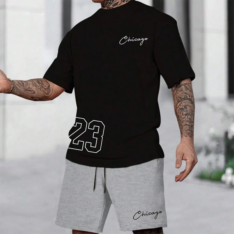 Summer new men's T - shirt shorts set sunglasses bear print sleeved round neck T - casual outdoor comfortabl - View 3 | SAMAG