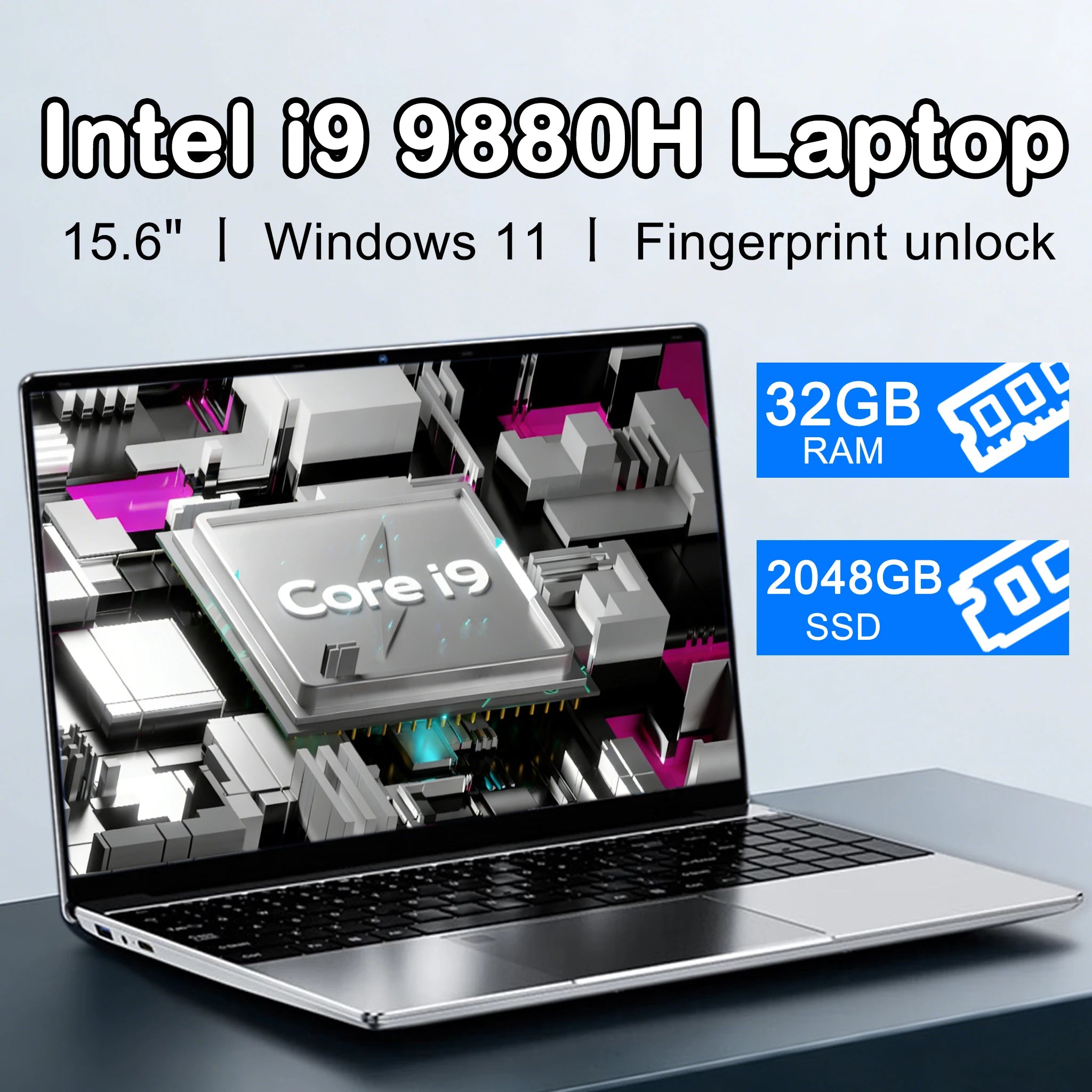 New 15.6" Laptop Intel Core I9-9880H 32GB RAM 2TB SSD Ultra Slim Gaming Laptop 1920*1080 Windows 11 Office Study Home Use