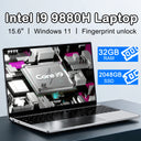 New 15.6" Laptop Intel Core I9-9880H 32GB RAM 2TB SSD Ultra Slim Gaming Laptop 1920*1080 Windows 11 Office Study Home Use