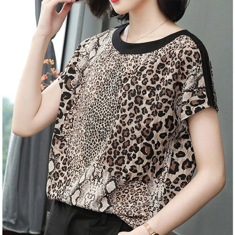 Short - sleeved T - shirt Women's Leopard Print Top Summer - View 3 | SAMAG