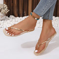 *Round Head Fashionable Metal Comfortable Solid Color Casual Beach Cool Slippers Summer New Sexy Comfortable Women's Shoes