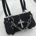 Japanese Vintage Streetwear Punk Women Handbags Y2k Aesthetic Trendy Cross Chain Shoulder Bags Casual Fashion Chic Underarm Bag