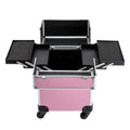 18" Aluminum Makeup Train Case, Rolling Cosmetic Organizer Cart with Key Lock, Large Portable Beauty Storage Suitcase for Professional Travel Salon