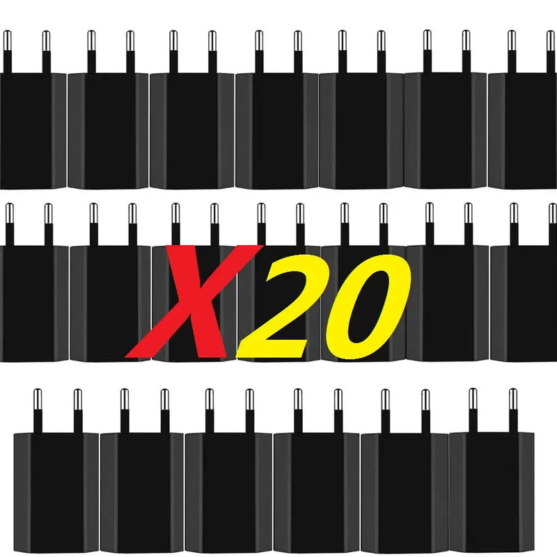 20Pcs Universal 5V 1A USB Wall Travel Charger Head Power Adapter Portable  EU Plug  Charging  For Mobile Phone MP3 7 8 Xs