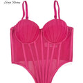 SINGREINY Fashion Solid Corset Lingerie Top Ladies Strap Sheer Mesh Slim Camisole American Retro Backless Beach Sexy Tank Top