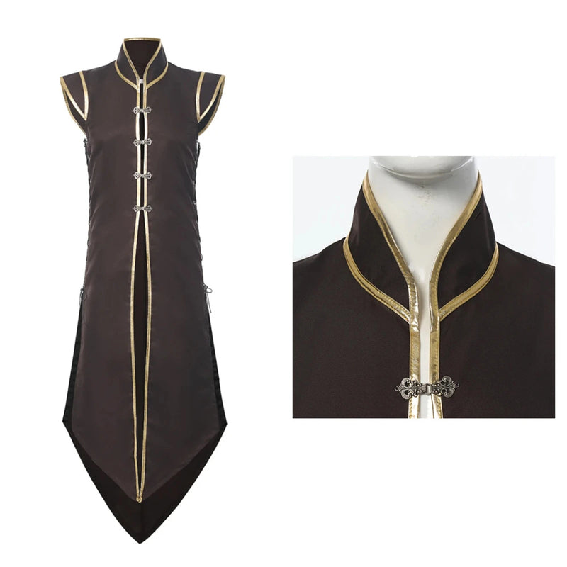 Mens  Medieval Viking Vest Long Vest Renaissance Sleeveless Jacket Knight Surcoat With Buttons Halloween Carnival Party Uniform