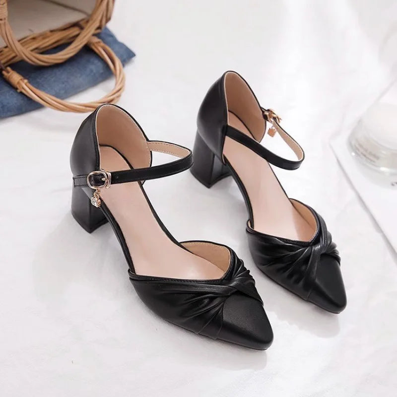 Elegant Bow Prom Party Heels | 2026 Spring Women's Block Heel Ankle Strap Pumps | Comfortable Cutout Closed Toe Casual Sandals