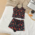 FINETOO 2Pcs Satin Pajama Set for Women Sleepwear Sexy Strap Vest Top Shorts Nightwear Pijamas Sexy Sleep Shorts Set Sleepwear
