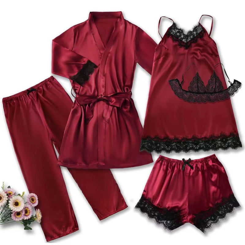 Women's Satin Sleepwear Pajama Set Pink Sexy Lingerie | SAMAG