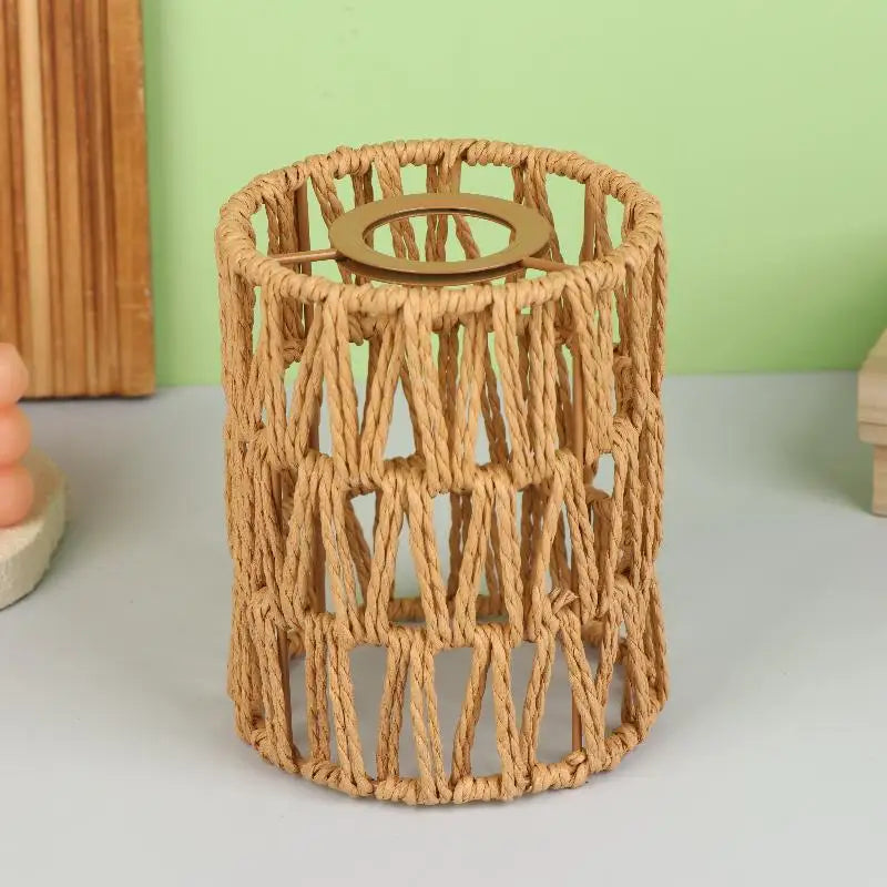 Garden Decor with Handcrafted Boho Woven Paper Rope Rattan Lampshade