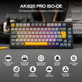 ISO-DE Layout AJAZZ AK820 PRO 75% QWERTZ German Layout Gasket Wired/Bluetooth/2.4G Wireless Mechanical Keyboard for Win/Mac