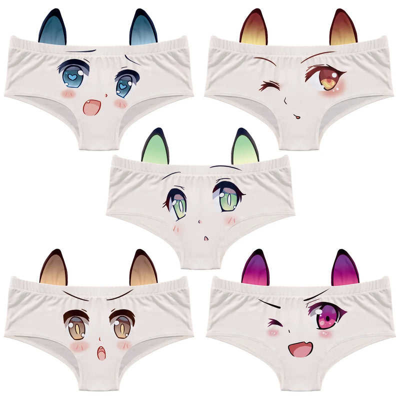 Qisin Cartoon Cotton Girlys Underwear Sexy Comfortable Low Waist Seamless Panties Cat Ears Kawaii Student Briefs Lingerie