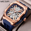 MEGIR Luxury Skeleton Automatic Mechanical Men Watch Original Waterproof Luminous Wristwatch Male Mechanical Clock Reloj