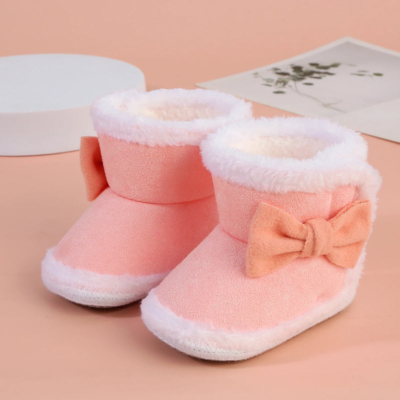 Baby Non-Slip Toddler Boots, Cute Bows, Soft Flat Shoes for Infants, Suitable for Indoor Holiday Parties and Gatherings.