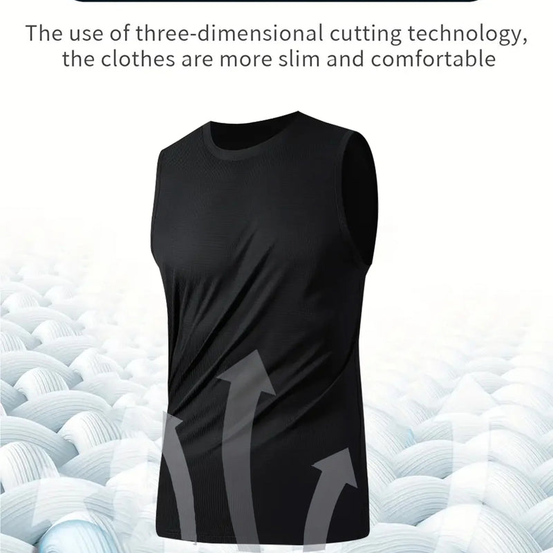Men's Sports Vest Black 5-Piece Breathable Round Neck Slightly Elastic Fabric Pure Color Suitable for Spring, Summer and Autumn R