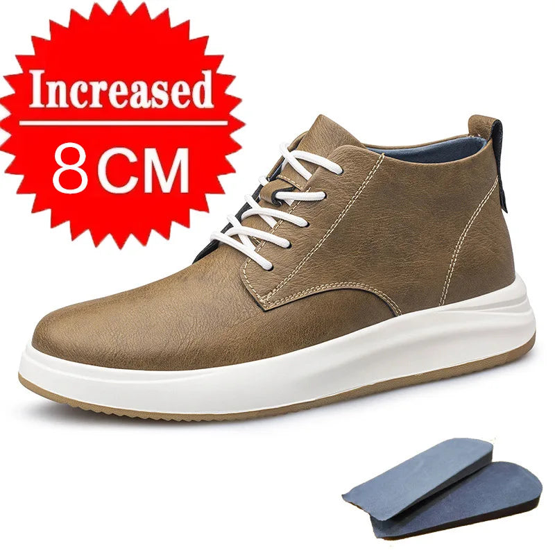 Men's genuine leather casual sports shoes new elevator shoes 8cm 6cm invisible height-enhancing shoes Men's elite sneakers